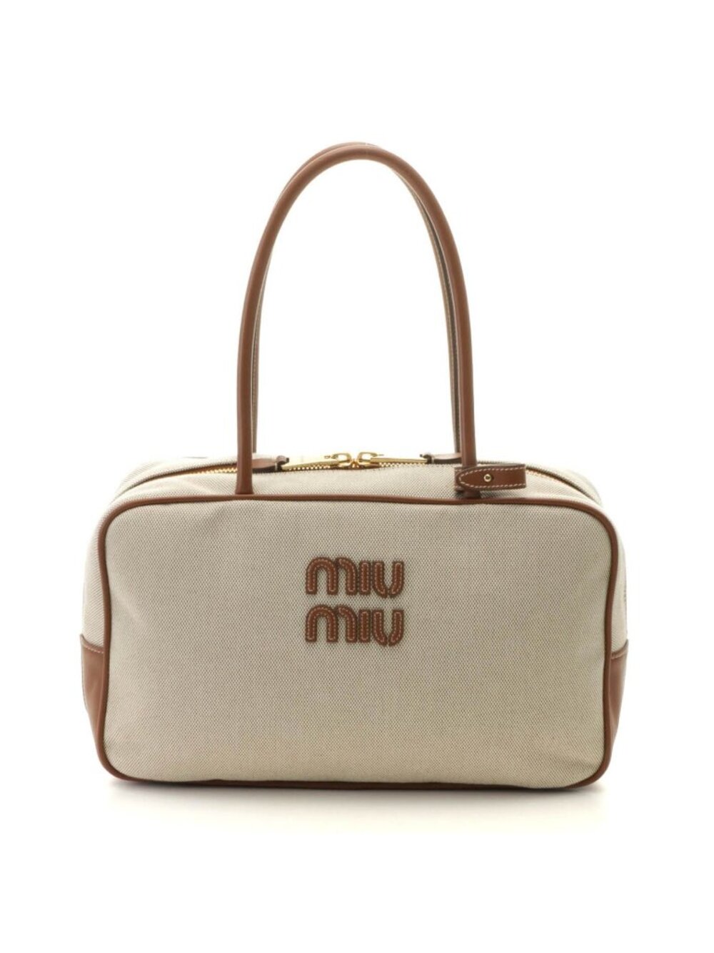 Miu Miu Top Handle Bag Natural Brown Canvas Leather Handbag
